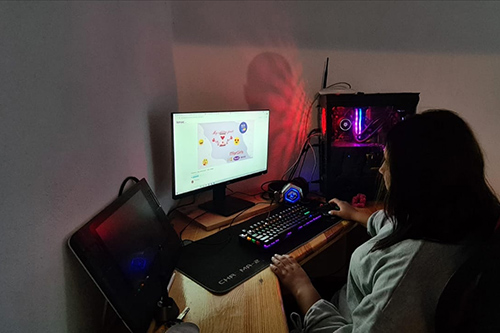 A young girl using a computer. 