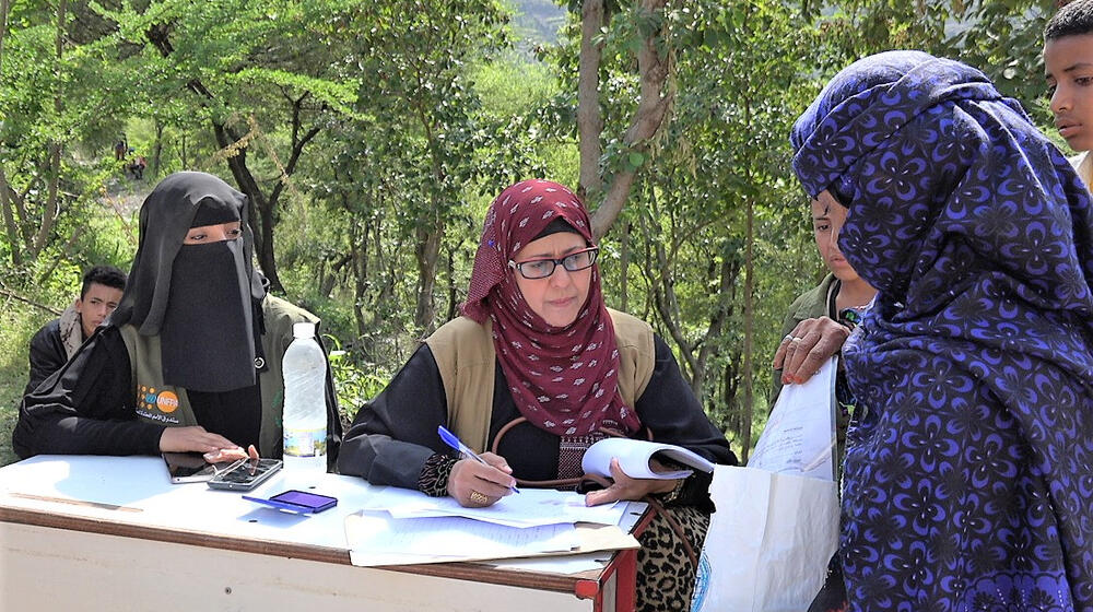 A protection team speaks to women and girls about their needs.