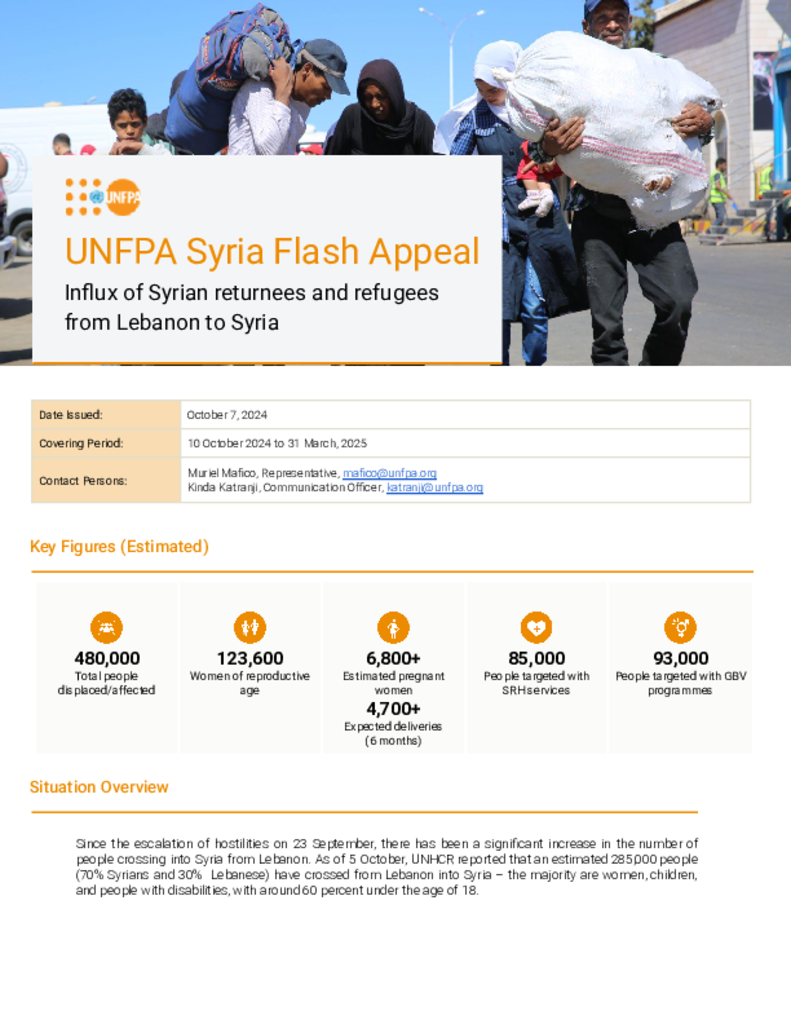 Flash Appeal: Influx from Lebanon into Syria  