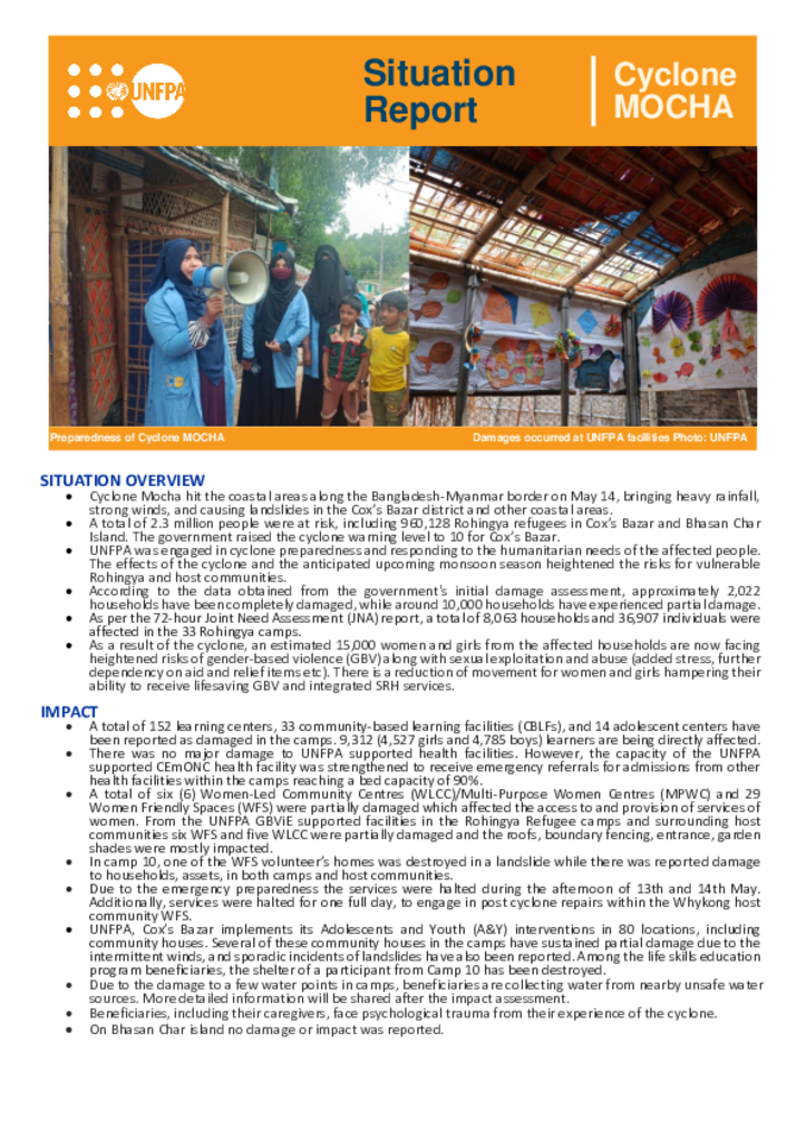 UNFPA Cyclone Mocha Situation Report #1 - 29 May 2023