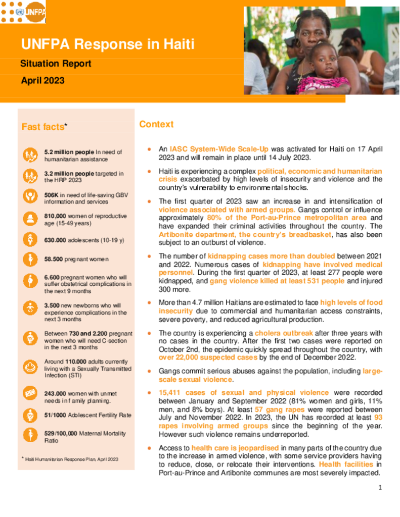 UNFPA Response in Haiti Situation Report - April 2023