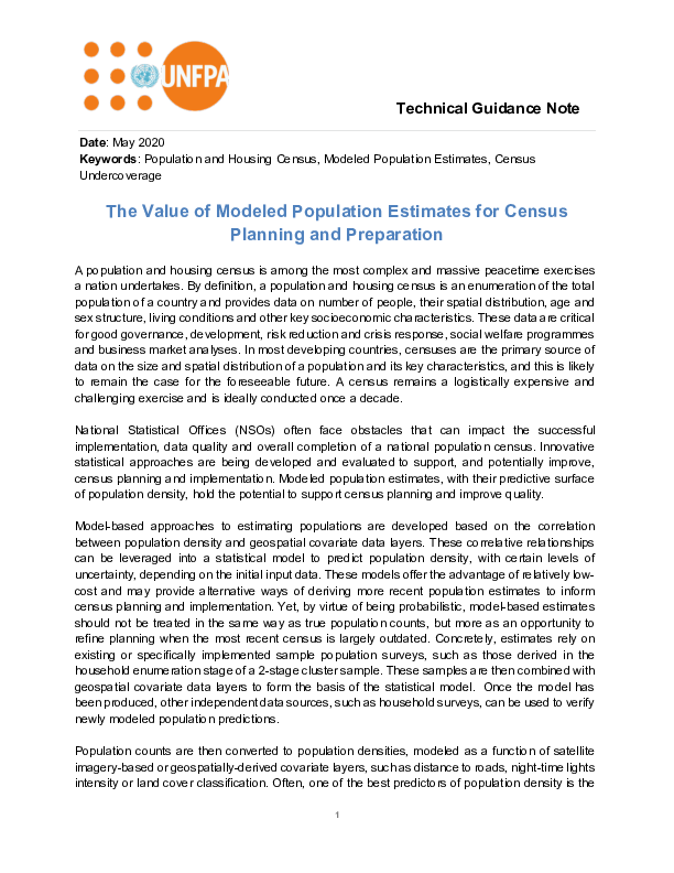 The Value of Modelled Population Estimates for Census Planning and Preparation