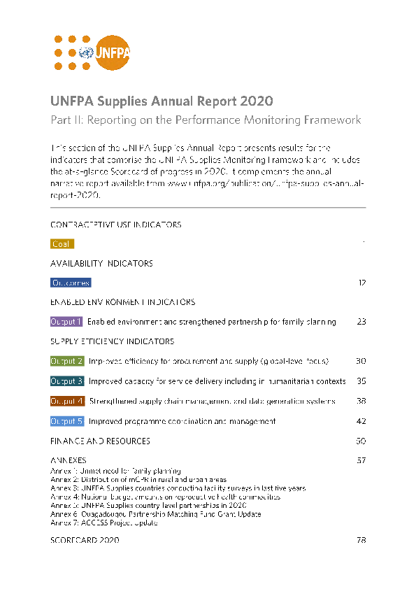 UNFPA Supplies Annual Report 2020: Reporting on the Performance Monitoring Framework