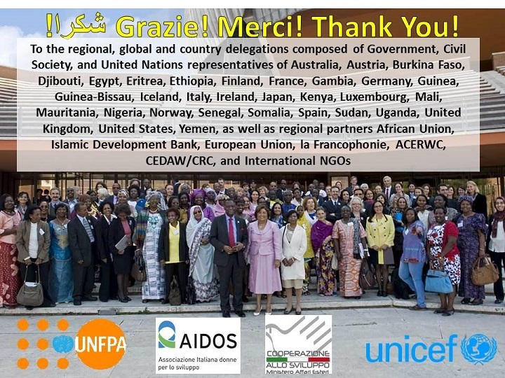 Thank You! To the regional, global and country delegations composed of Government, Civil Society, and United Nations representatives of Australia, Austria, Burkina Faso, Djibouti, Egypt, Eritrea, Ethiopia, Finland, France, Gambia, Germany, Guinea, Guinea-Bissau, Iceland, Italy, Ireland, Japan, Kenya, Luxembourg, Mali, Mauritania, Nigeria, Norway, Senegal, Somalia, Spain, Sudan, Uganda, United Kingdom, United States, Yemen, as well as regional partners, African Union, Islamic Development Bank, European Union, la Francophonie, ACERWC, CEDAW/CRC/ and International NGOs