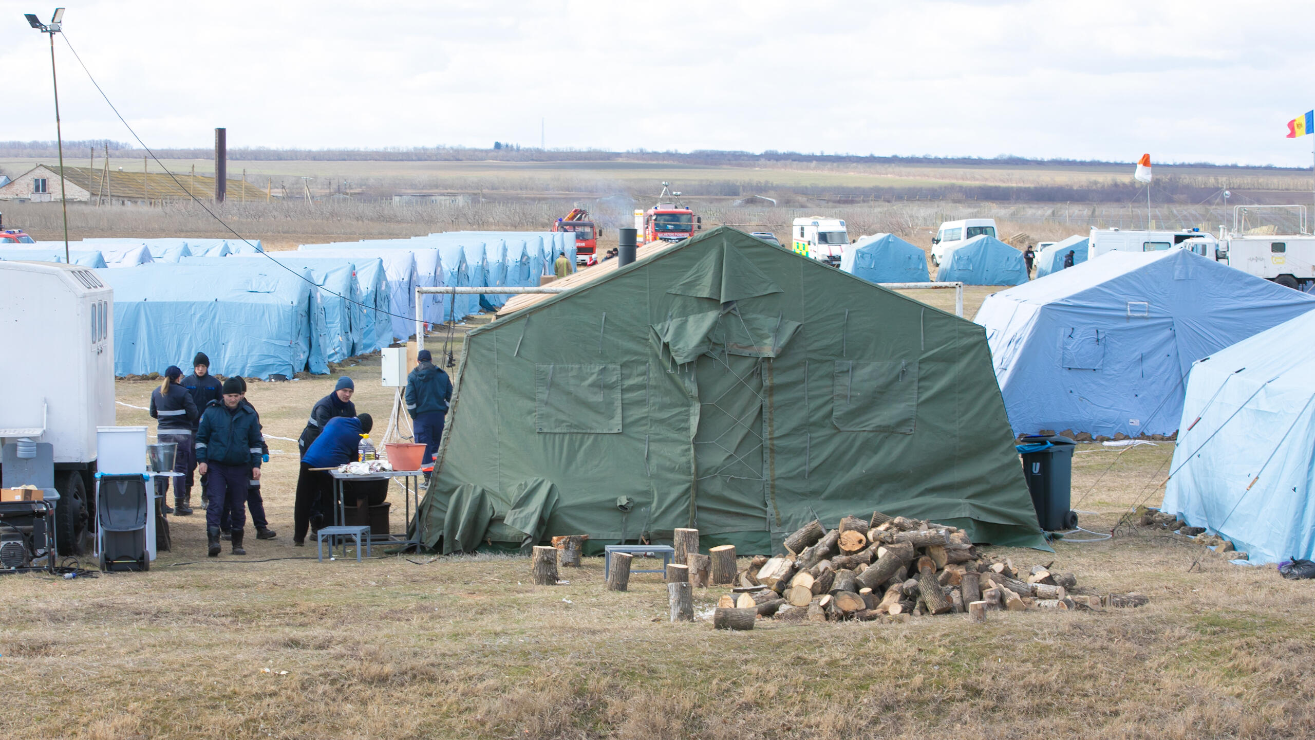 A row of tented camps. 