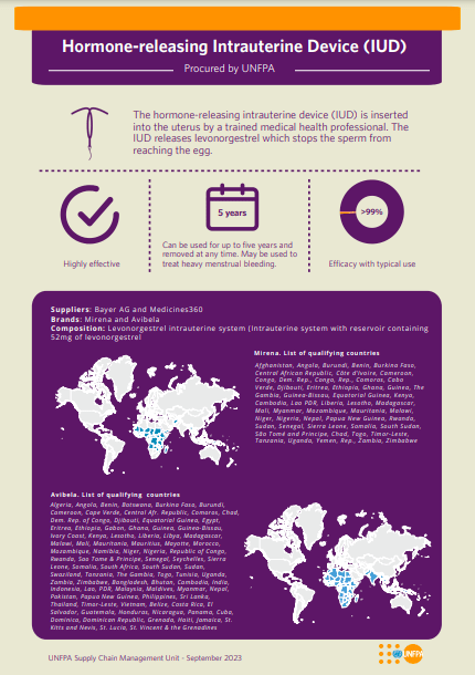 Learn about the Hormone-releasing Intrauterine Device (IUD) procured by UNFPA.